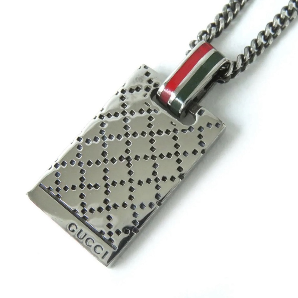 Gucci tag red green stripe silver necklace. NIB